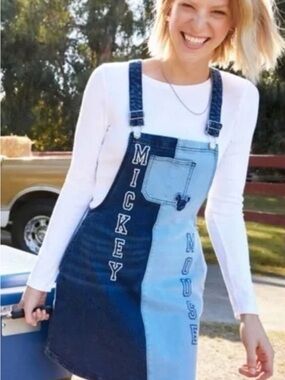 Disney Two-Tone Denim Mickey Mouse Overall Dress - Dark & Light Blue